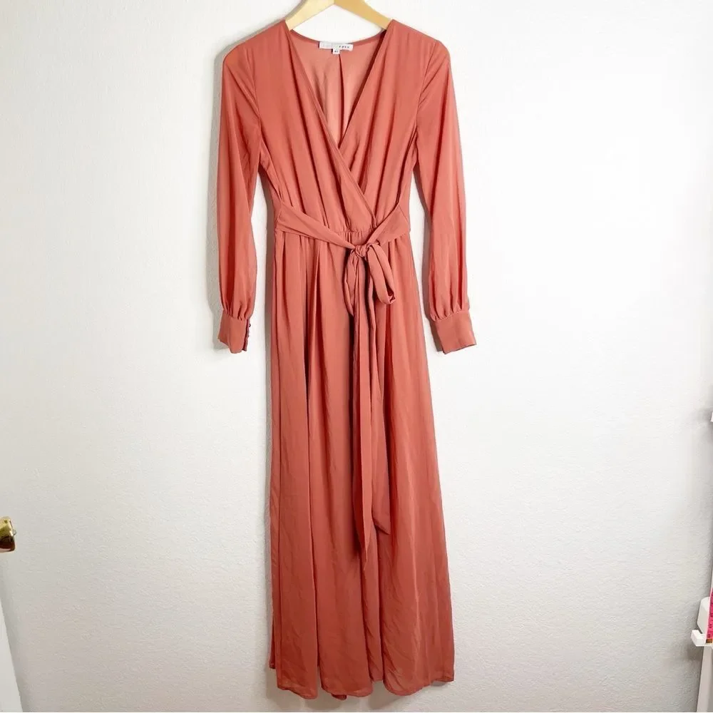 Baltic Born Maxi‎ Dress Rust Tie Waist Long Sleeve Extra Small